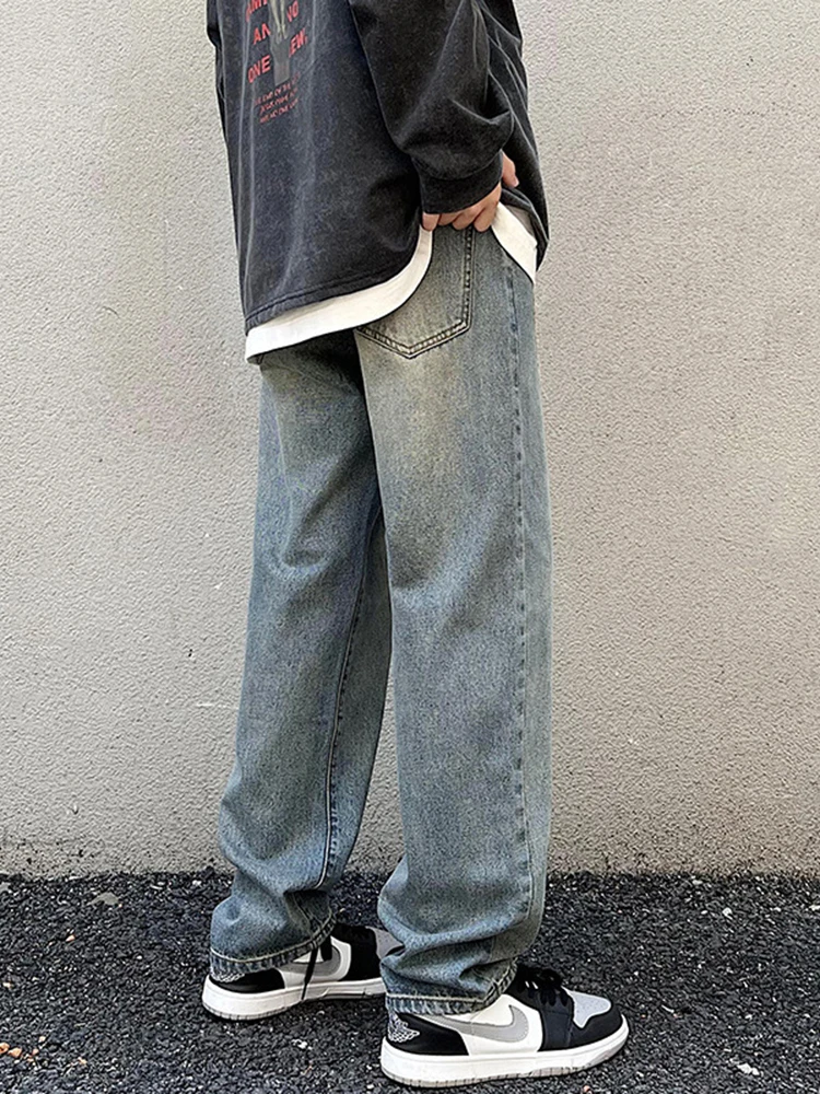 European and American Men's Four Seasons Y2K Retro Jeans Trend American Loose Straight Trousers Streetwear Ins Hot Selling Denim
