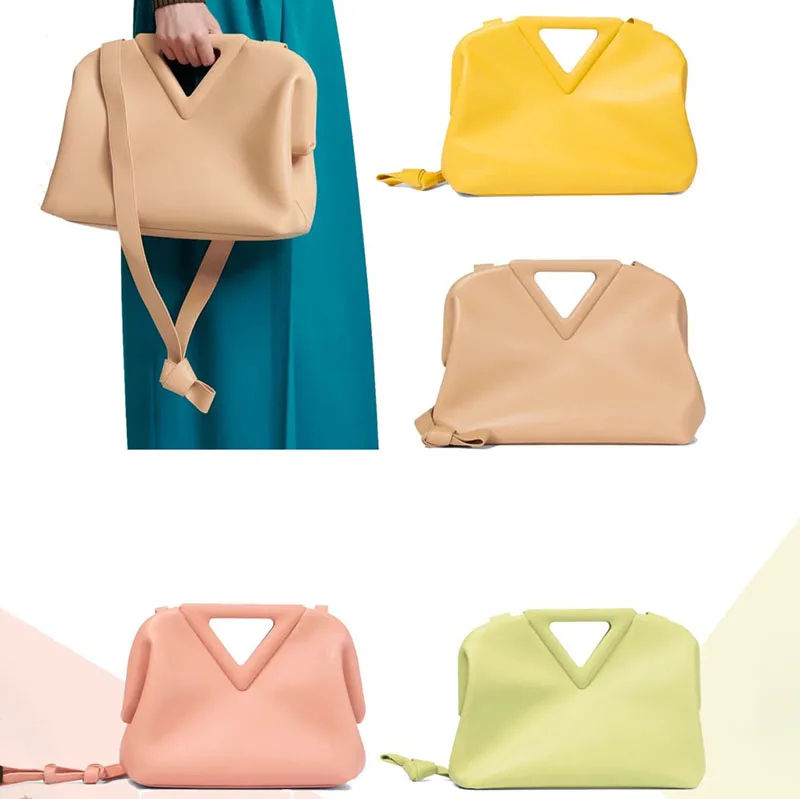 

Small Rubber Crochet Top Handle Bag Pouch Women Point Tote Designer Handbags Triangle Calfskin Crossbody Bags