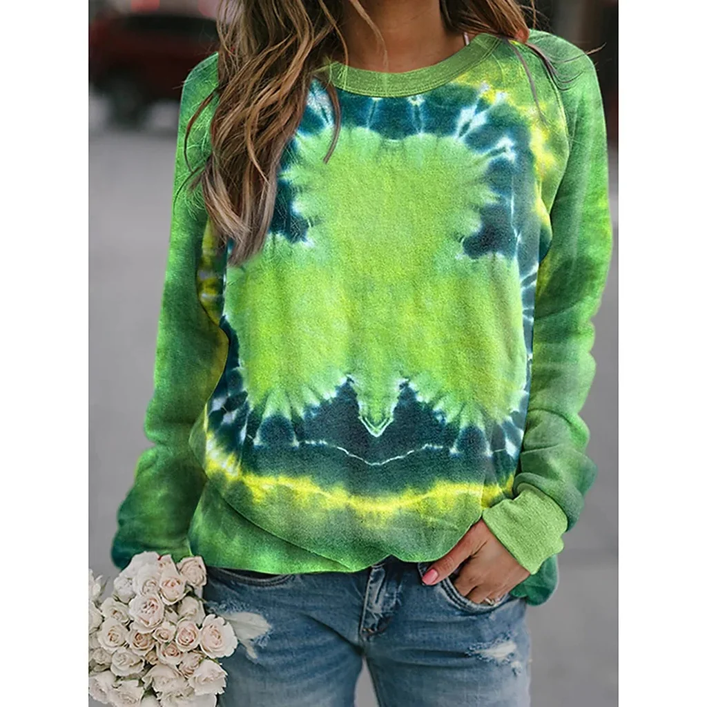 

[New In] Women's long sleeves 3d print T shirt Round Neck Basic Vintage Tops green leafs