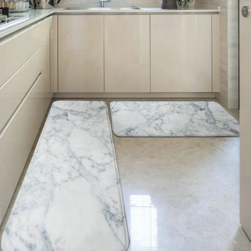 Противоскользящий коврик для кухни черный белый мраморный морская волна входной