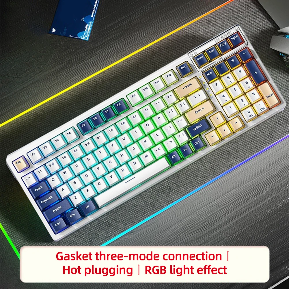 

Mechanical Keyboard 99 Keys Hot Swap Gasket RGB Backlight Gamer Keyboard 3-mode Connection Transparent for Desktop Laptop PC