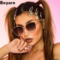 boyarn new personalized womens cat eye sunglasses steampunk trend metal chain sunglasses cross border large frame glasses