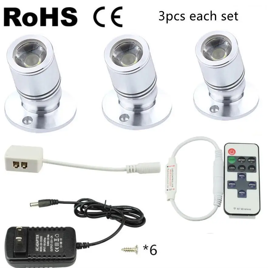 

3/4/6/8PCS Led Spotlight Mini Led spot light 12V 1A Power Supply Dimmable Lamp 1W Cabinet Ceiling Down Cupboard Showcase Light