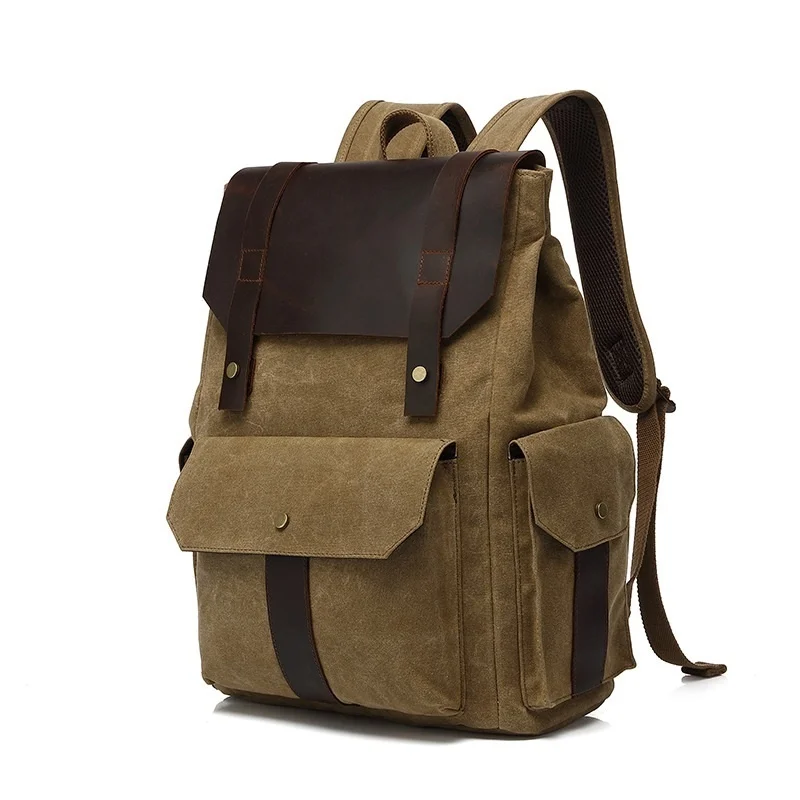 Vintage Fashion Backpack Leather military Canvas backpack Men women school bag bagpack rucksack mochila