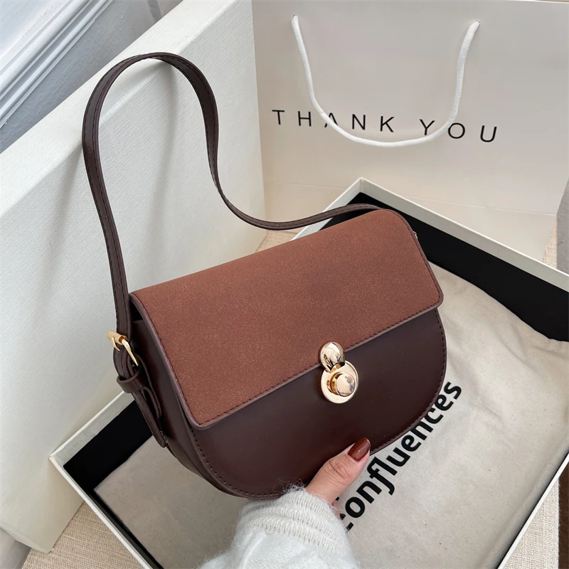 

Quality Vintage Contrast Color Saddle Bag Brand PU Shoulder Bags for Women 2022 New Crossbody Bag Handbag and Purse Lady Clutchs