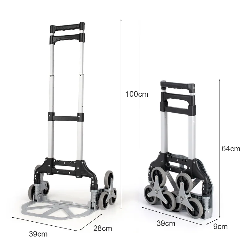 

80 kg Capacity Aluminum Six Wheel Hand Cart For Climbing Stairs Foldable Hand Trolley