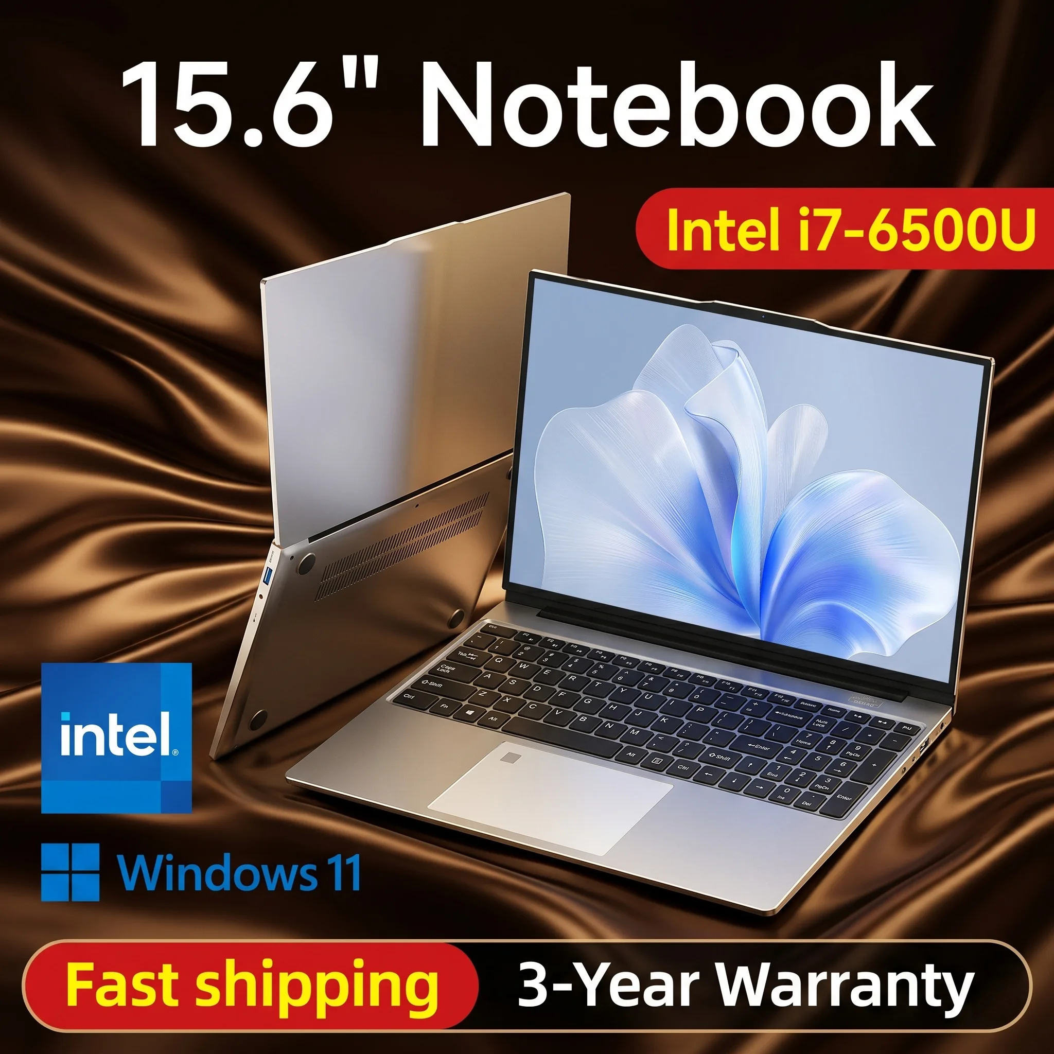 Фото 15,6-дюймовый портативный ноутбук Intel Core I7 6500U, 32 ГБ ОЗУ, 2 ТБ, разблокировка по отпечатку пальца, клавиатура с подсветкой, Windows 11, для игр, учебы и офиса №1