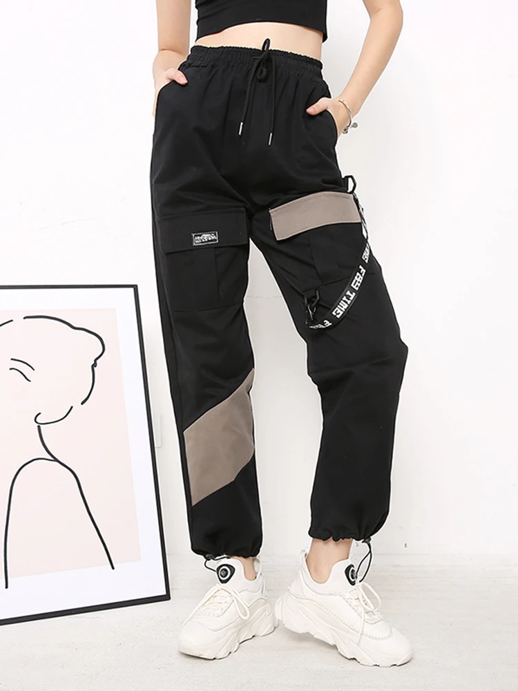 

SHENGPALAE 2022 Summer Vintage Patchwork Joggers Sweatpants Harajuku Woman Trousers Elastics Hit Color High Waist Pants ZA2562