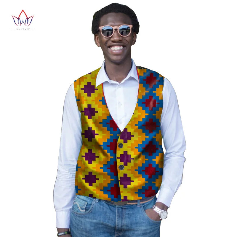 Осенний жилет с Африканским принтом для мужчин, женская одежда, базин с V-образным вырезом, традиционная африканская одежда WYN322