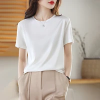 satin silk short sleeve womens 2022 new t shirt classic solid color ice silk round neck