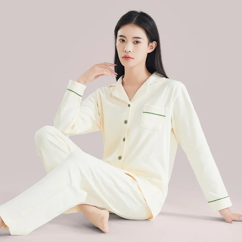 Spring Cotton Pajamas for Women PJ Full Sleeves Pijamas Button-Down Nightwear Winter Sleepwear Women Green Cotton Pyjamas