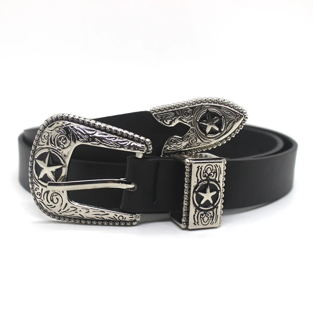 European And American Style Retro PU Thin Belt For Men And Women's Decoration Versatile Jeans With Carved Waistband