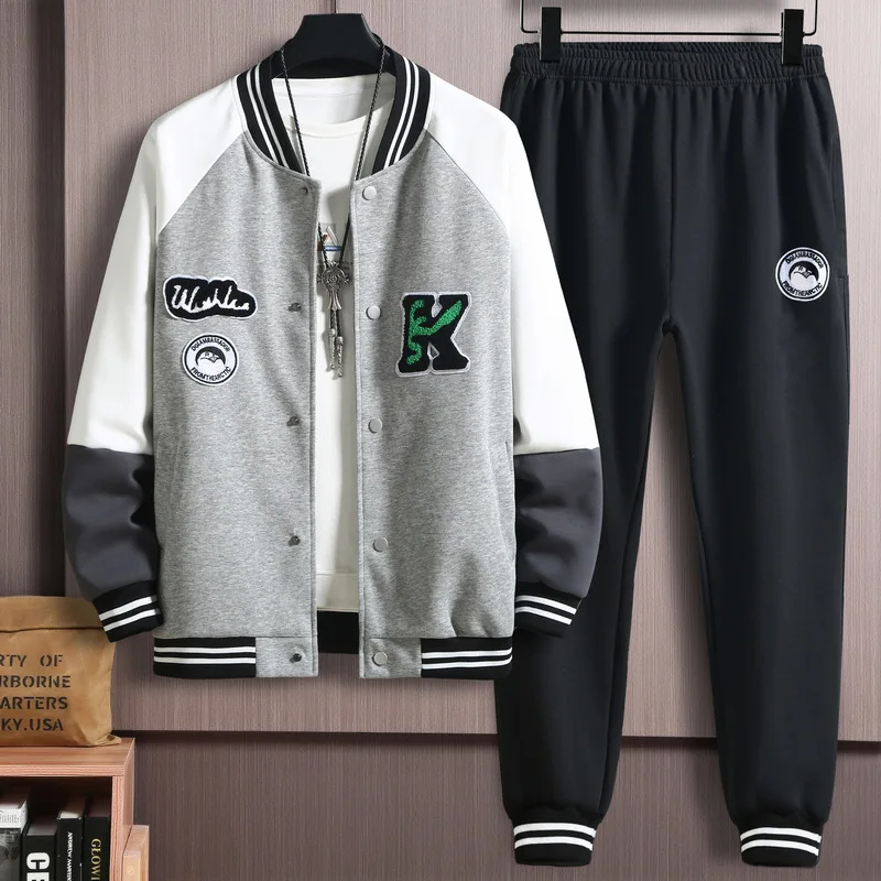 2022 New Trend Contrast Jacket Men's Spring and Autumn Fat Plus Oversized Sportswear Suit Baseball Suit
