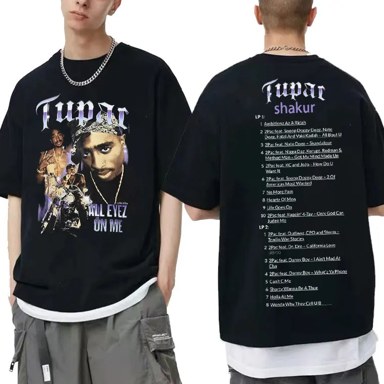 Hot Sale New Rap Tupac 2pac ALL EYEZ Motorbike Vintage Print T Shirt Men Women Pure Cotton T-shirts Playboi Carti Hip Hop Tshirt