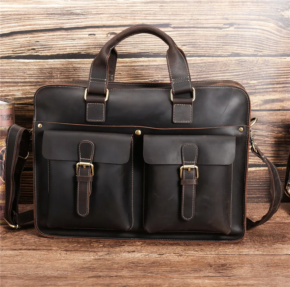 Briefcase Genuine Leather Laptop Bag 15.6