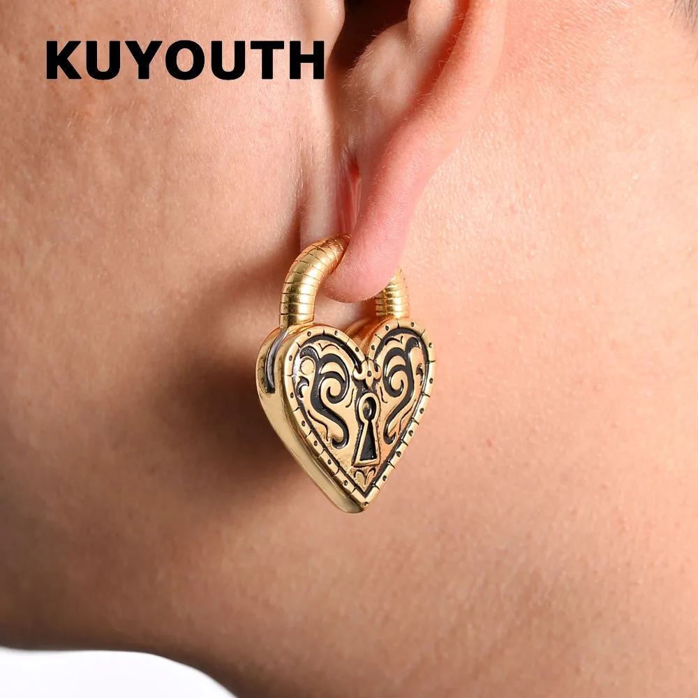 KUYOUTH Retro Stainless Steel Heart Lock Magnet Ear Weight Gauges Body Jewelry Earring Piercing Expanders Stretchers 2PCS images - 6