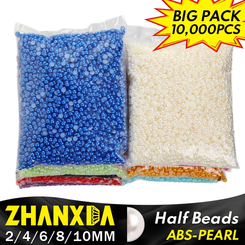 

10000pcs Half Pearls Beeds For Crafts Nails Art Bag Jewelry Diy Acrylic Beads Without Holes Handicraft Accessories 2/4/6/8/10mm
