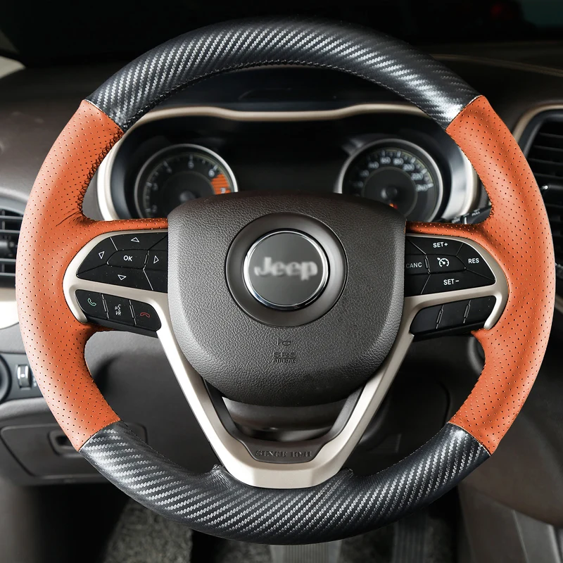 

Чехол на руль автомобиля для Jeep Patriot Grand Cherokee Compass Renegade, автомобильные аксессуары «сделай сам», алькантара, оранжевый кожаный интерьер