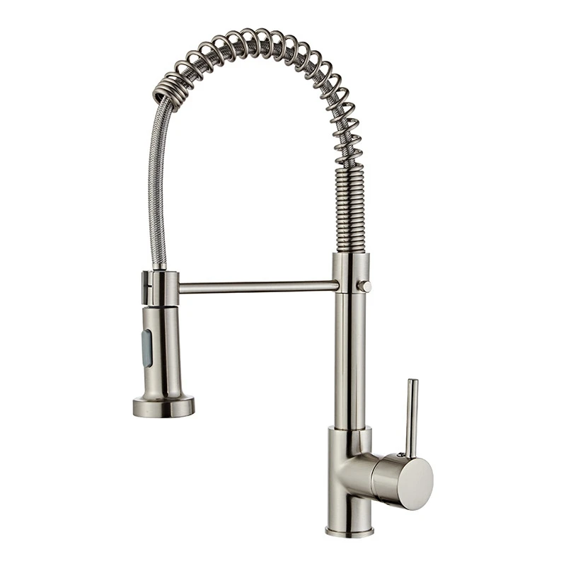 

Single-Handle Sink Faucet Pull-Down Sprayer Spring Single Hole Home Kitchen Copper Faucet In Silver