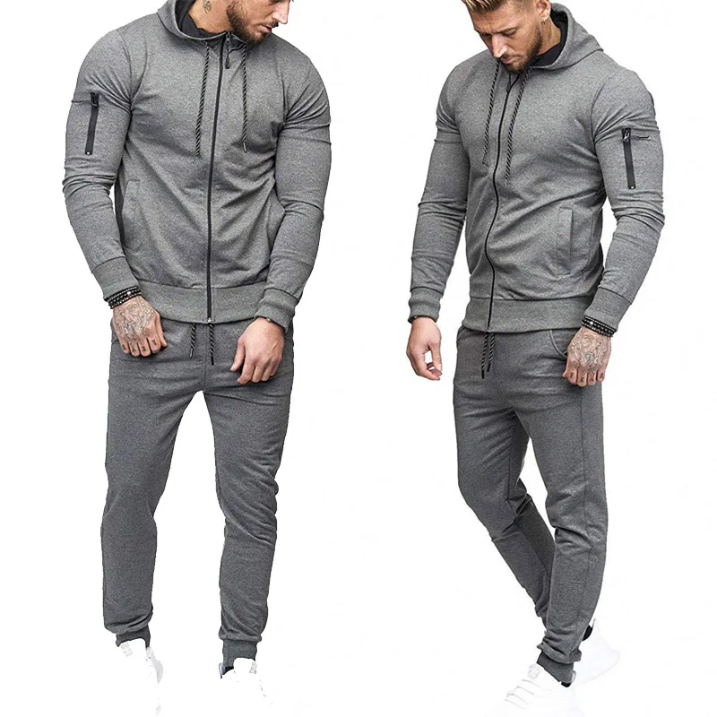 

Mens Autum Winter Sport Hoodied Fitness Zipper Hoodies Drawstring Sweatpants 2 Pieces Sets Male Slim Casual Fashion Tracksuits