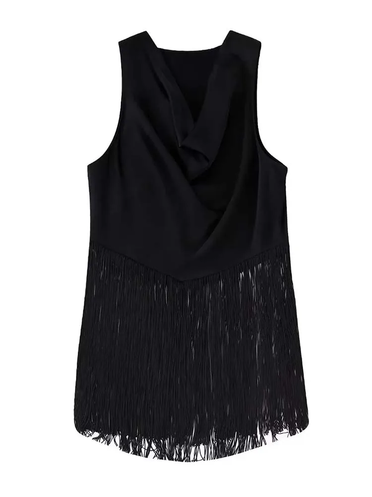 

Топ KLKXMYT TRAF женский атласный, модный пикантный топ с кисточками, с рюшами, без рукавов, в винтажном стиле