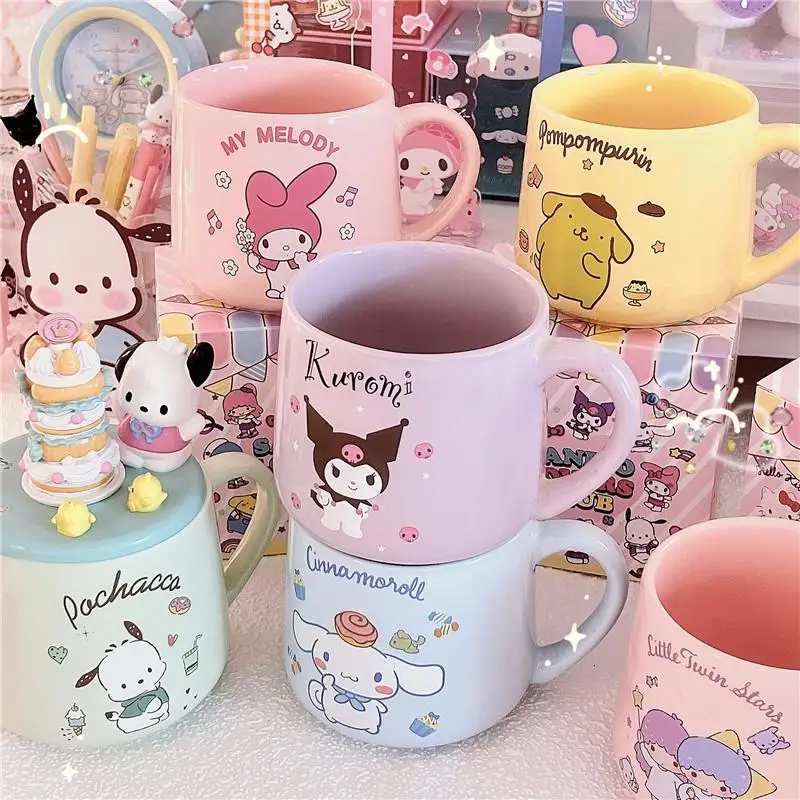 

Kawaii Sanrios Water Cup Cute Kuromi My Melody Cinnamoroll Cartoon Ceramic Coffee Milk Breakfast Cup for Girls Gifts