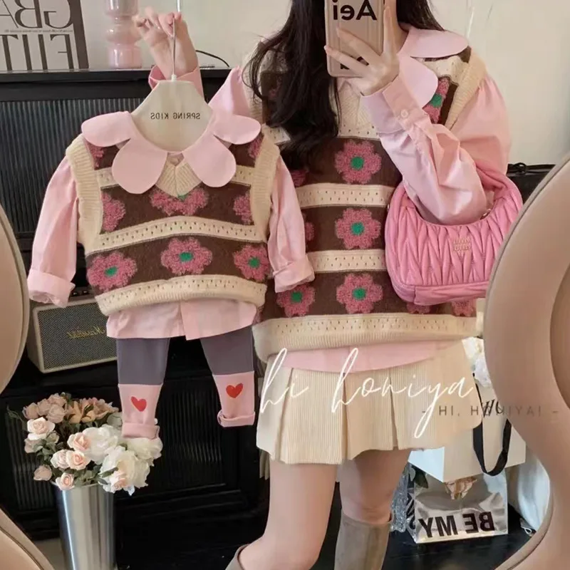 

Mother And Daughter Clothing 2022 Mom And Me Matching Knit Sweater Vest Women Autumn Clothes Parent-Child Look Baby Girl Blouse