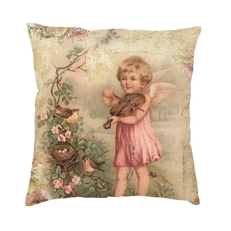 Nordic Style Victorian Angel Cushion Covers 45x45 Soft Vintage Angel Pillow Case for Sofa Square Pillowcase Bedroom Decoration
