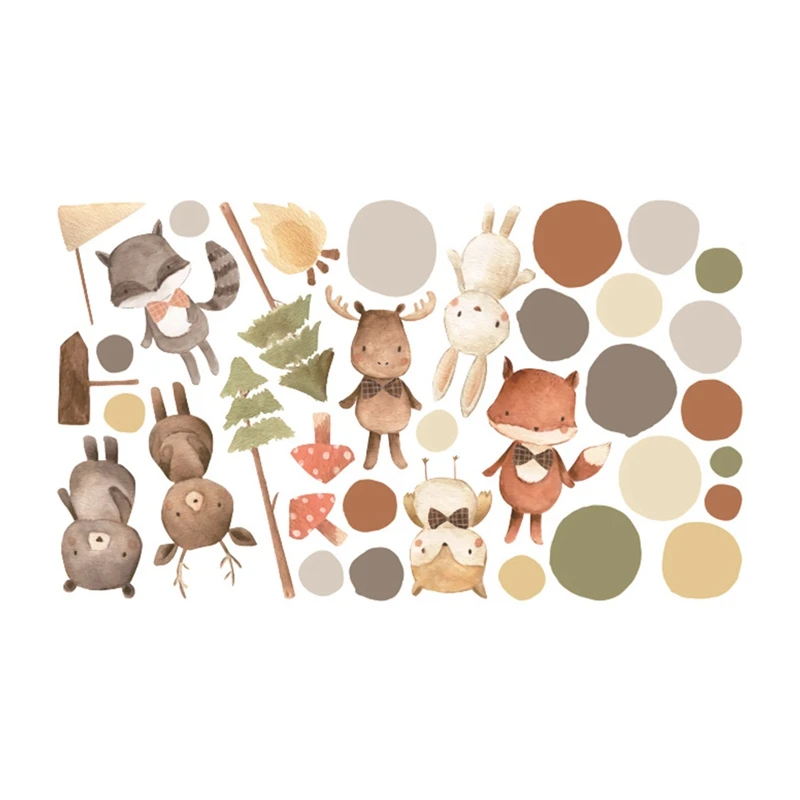 

Cartoon Forest Animal Wall Sticker Fox Bear Tree For Children's Room Bedroom Decoration Cabinet Decoration Stickers