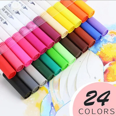 

24 PCS Colored Art Sketching Markers Drawing Set Double-head Watercolor paint brush pen Diary supplies Stationery