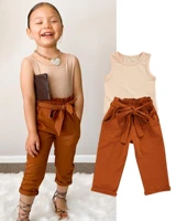 ensemble newborn toddler little girls outfit summer solid color sleeveless round collar vest brown ninth pants 2pcs 1 6y korean