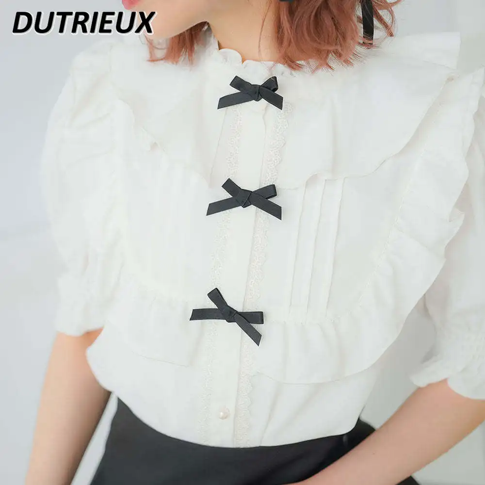 Новая Изысканная Милая рубашка в японском стиле с короткими рукавами однотонные