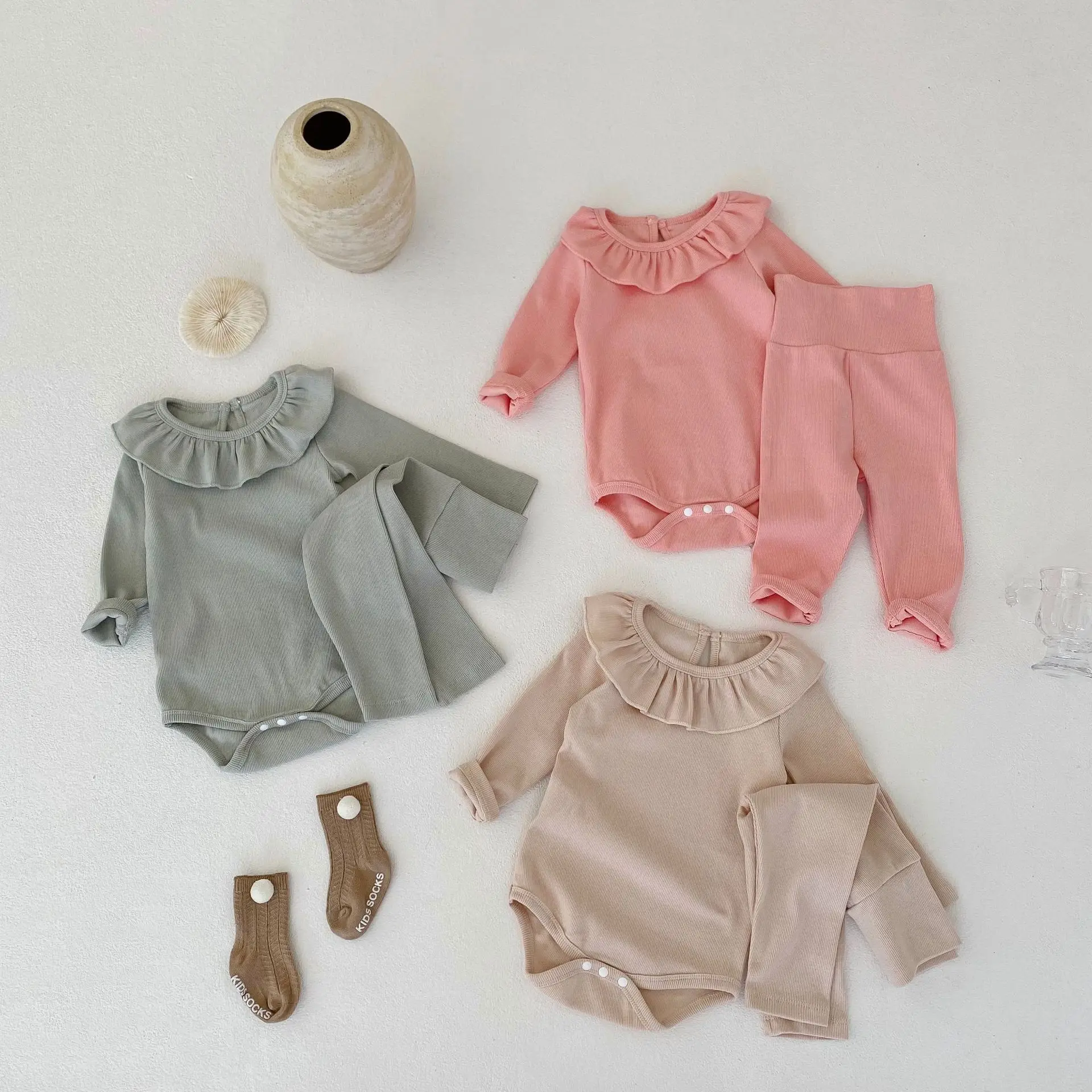 

2022 New Baby Solid Clothes Set Newborn Long Sleeve Bodysuit + Leggings 2pcs Suit Cotton Infant Girl Outfits Toddler Boy Set