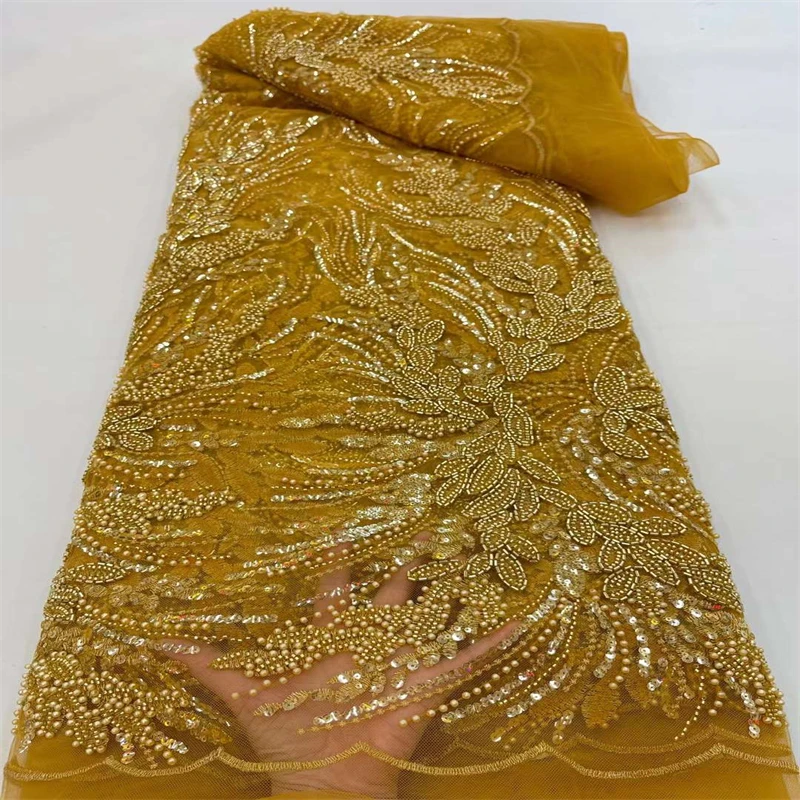 

SJ новейшая африканская кружевная ткань 2022, Высококачественная вышивка бисером и блестками, французская нигерийская Тюлевая кружевная ткань для свадьбы