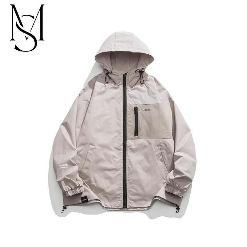 

Spring style American fashion label splicing Japanese vintage outdoor casual hooded jumpsuit jacket couple jacket