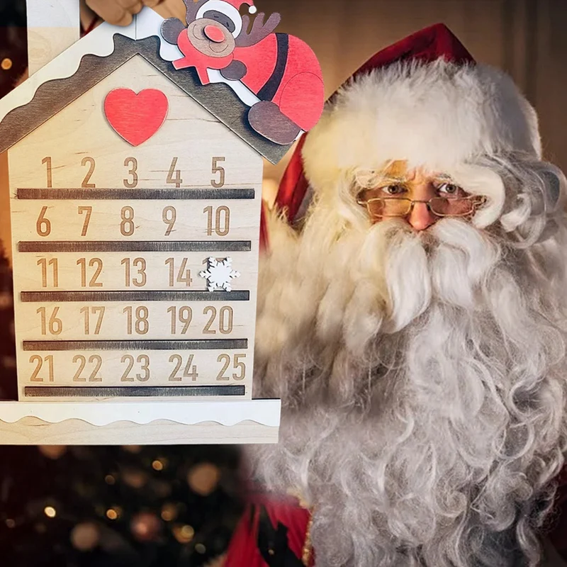 

Christmas Advent Collection Decorative & Reusable Wooden Countdown Calendar, 11.8inch, Santa Beard C