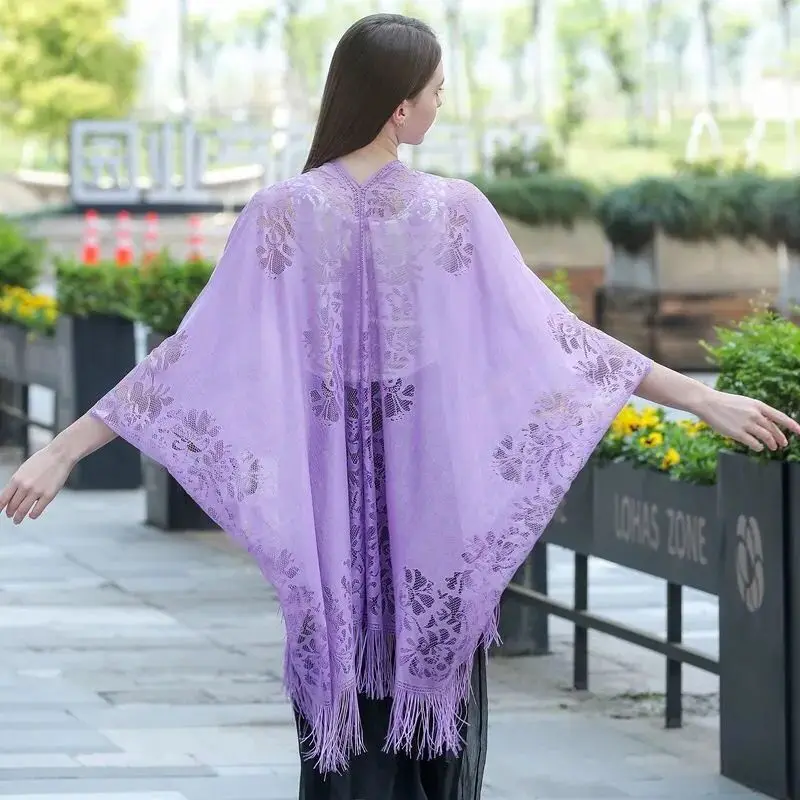 

Beach Sun Protection Clothing New Bikini Lace Cardigan Summer Coat Sunshade Cape and Shawl Female Tassel