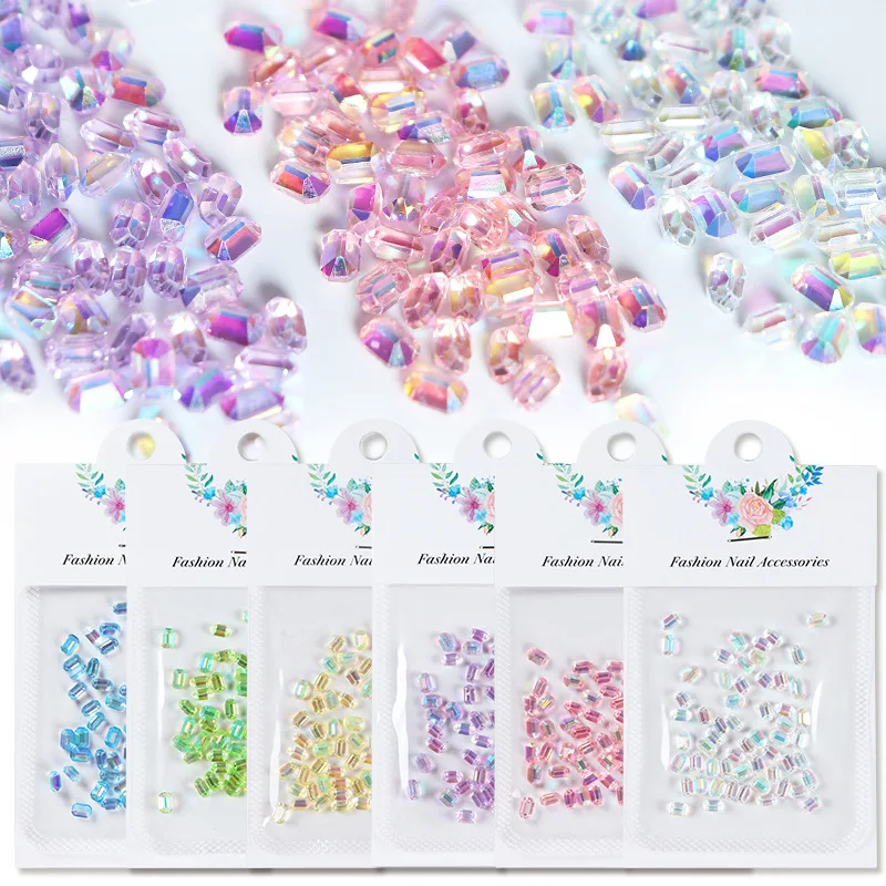 

50PCS Sugar cube Shape Nail Art Shiny Diamond Aurora Crystals Rhinestones 3D Strass Charm Glass Manicure Nail Accessories Gem