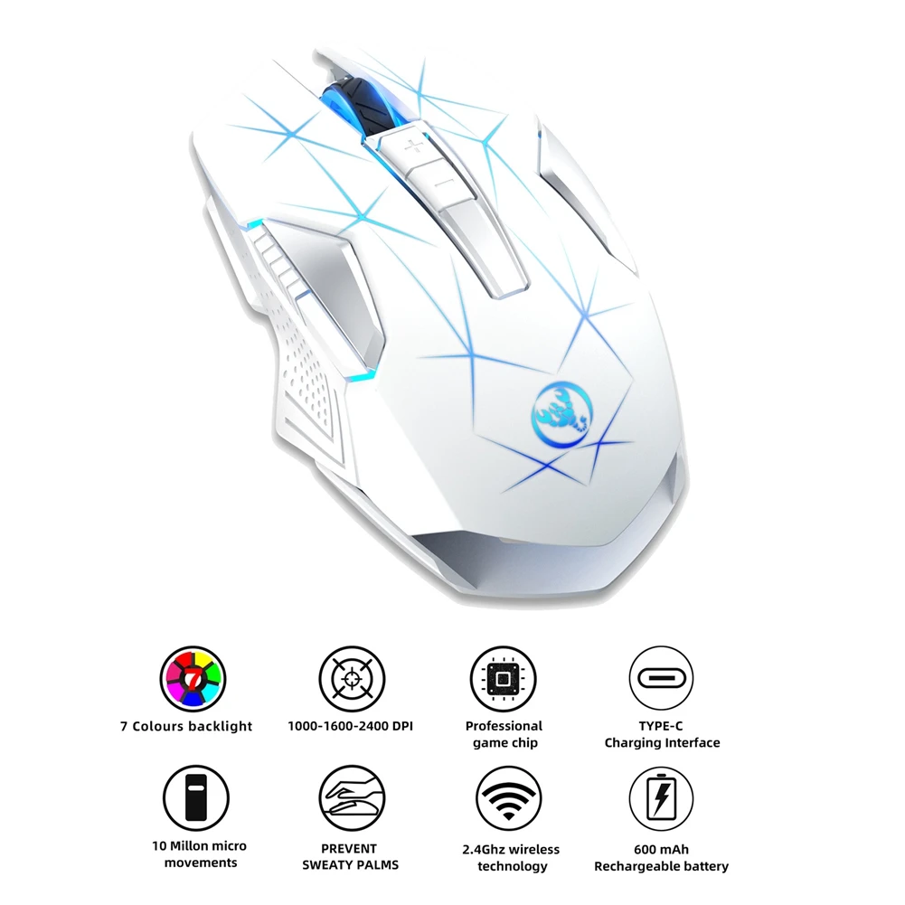Беспроводная эргономичная мышь HXSJ T300 2 4 ГГц 2400 DPI оптическая RGB подсветка