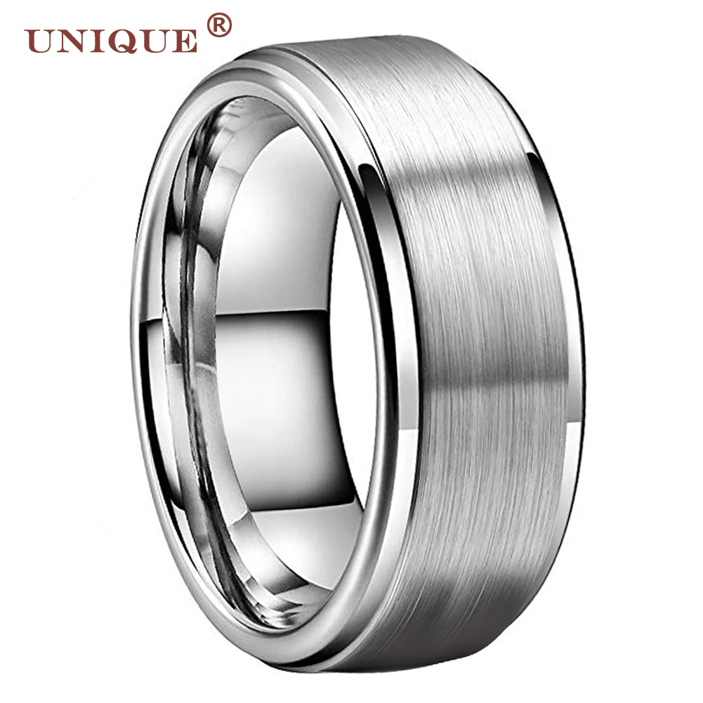 

Unique Jewel 6mm 8mm Mens Womens Tungsten Wedding Ring Couple Engagement Band Brushed Finish Stepped Edges Comfort Fit