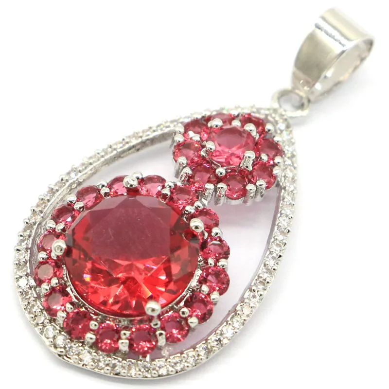 

40x20mm New Statement Pink Raspberry Rhodolite Garnet Green Amethyst For Ladies Daily Wear Silver Pendant