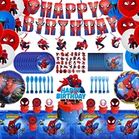 spiderman birthday party supplies set tableware cup plate tablecloth banner foil balloon stickers for kids birthday decorations