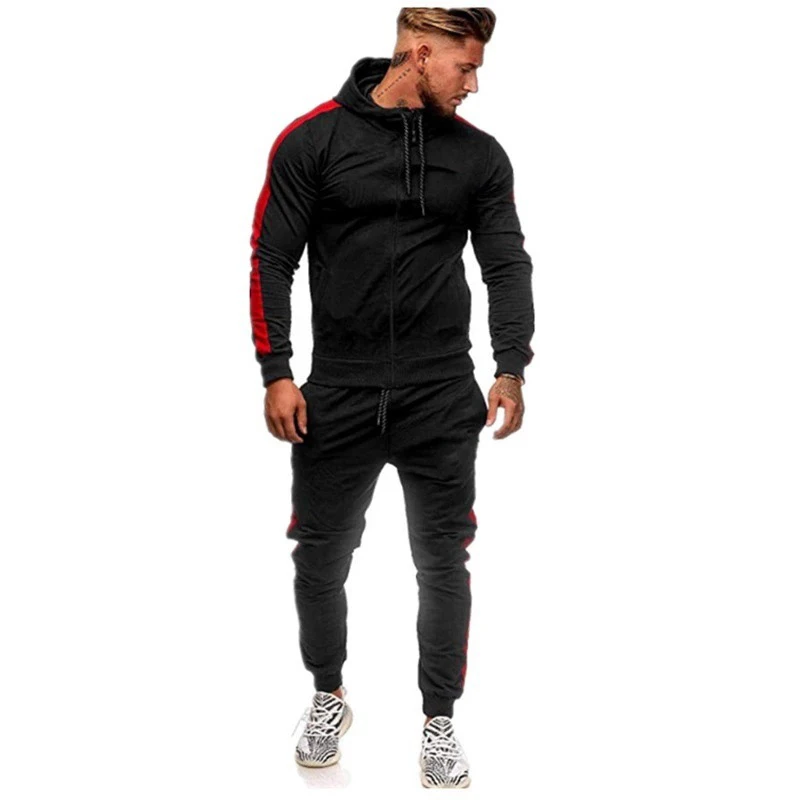 New Men'S Casual Sports Suit Hooded Zipper Cardigan Patchwork Trousers Sweater Two-Piece Set Fatos Desportivos Ml006