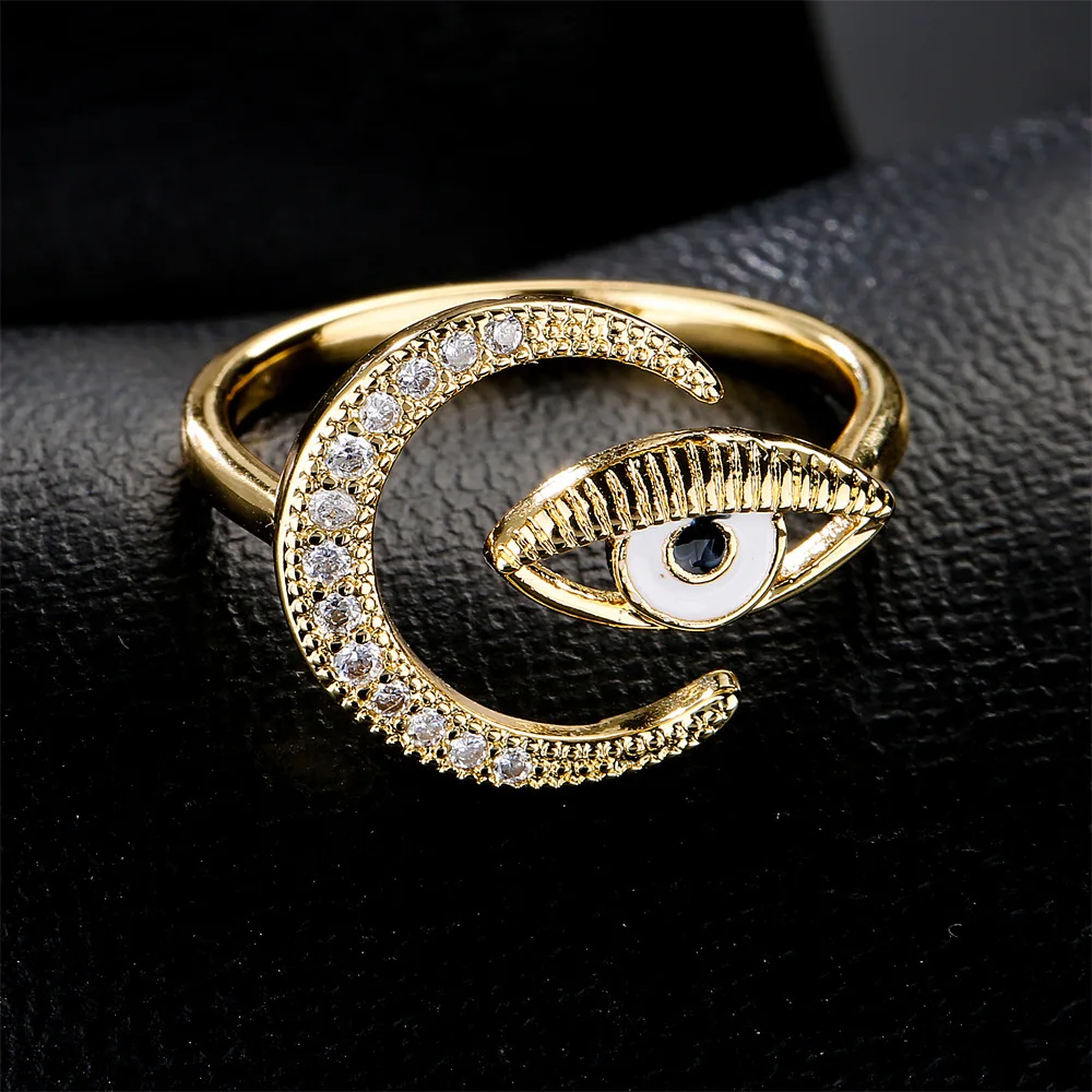 

18K Gold Drip Oil Devil's Eye Moon Masonry Open Ring Jewelry Gift Genshin 925 Silver Original Men's Ring Moissanit Rings Sokolov