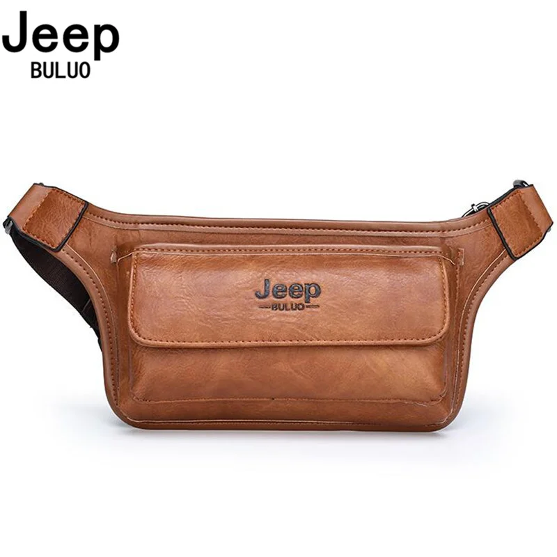 JEEPBULUO Sling Bag for Belt Leather Hip Bag Chest Men Waist Bag Pack Casual Functional Money Phone Belt Bag Male unisex