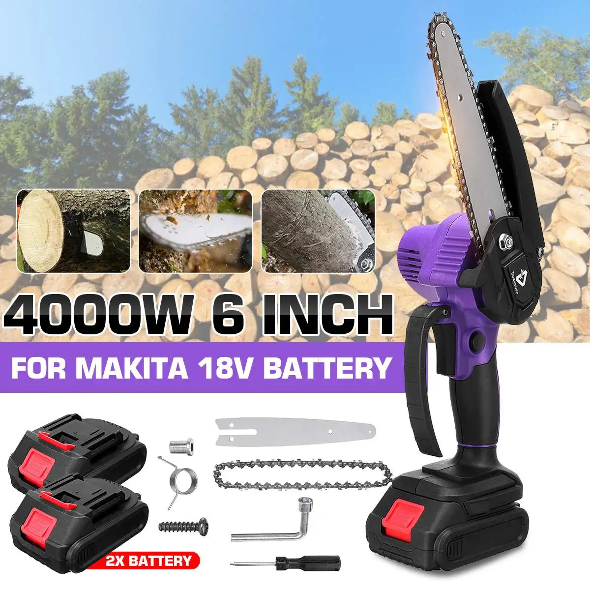 

Электрическая цепная мини-пила Makita, 4000 Вт, 6 дюймов, с 1/2 батареями