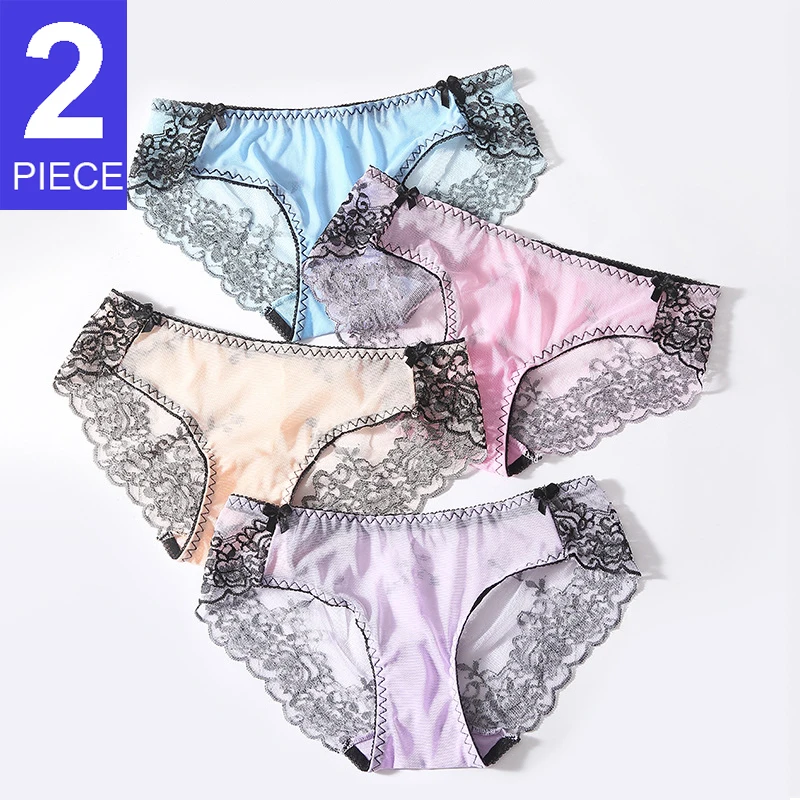 

Transparent Lace Panties Women Sexy Hollow Out Stringi Breathable Mesh Lingerie Panty Girls Underwear Unterwasche Damen 2PCS
