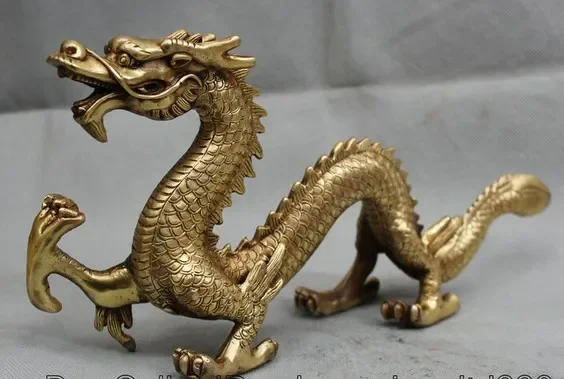 12-дюймовая старая китайская бронзовая позолоченная статуя зодиака Дракона