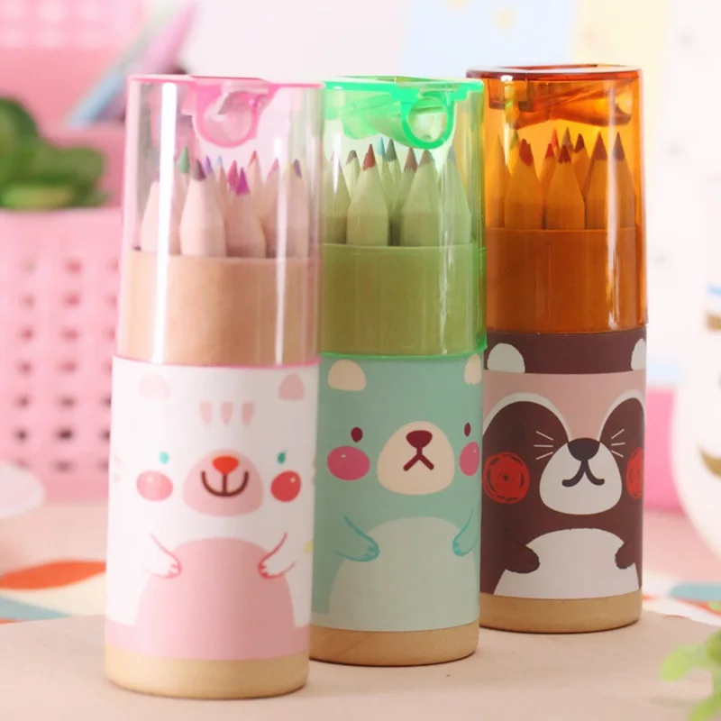 With Pencil Sharpener Kawaii Stationery Paint Draw Pencil Fo