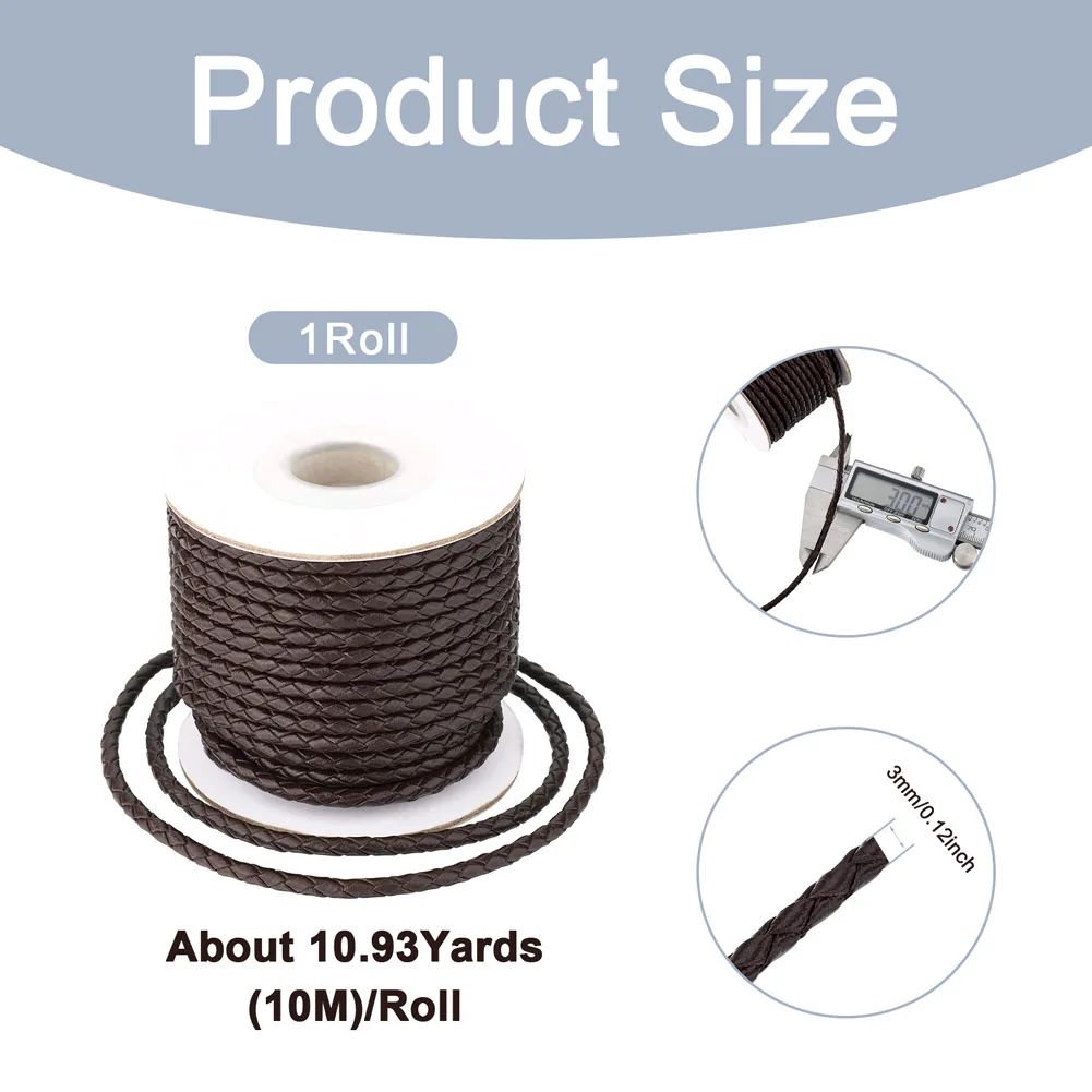 10m/roll 3mm Round Braided Cowhide Cords Black Brown Leather Cord String Rope for Bracelet Necklace Jewelry Making Accessories
